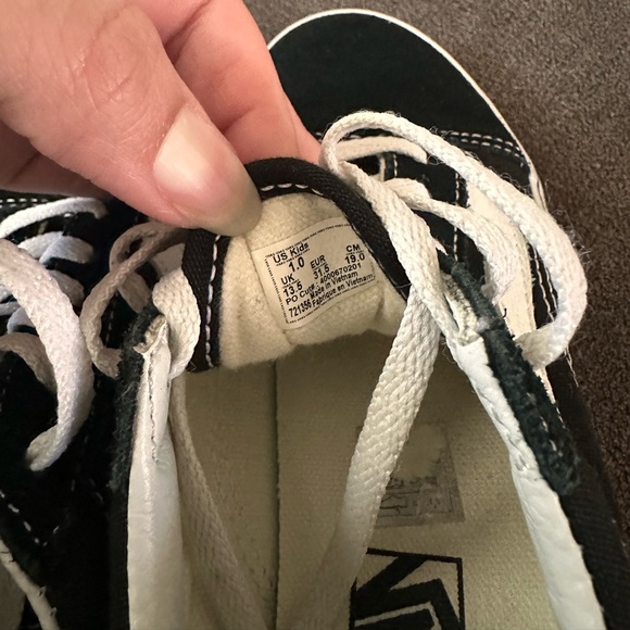 Girls vans size 1 US. Black and white. Worn once. - Picture 8 of 10